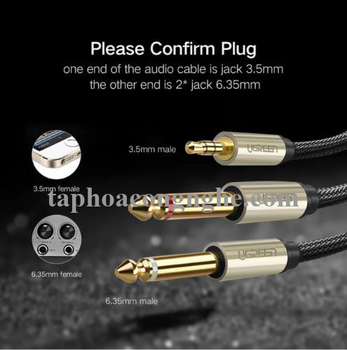 Ugreen 40794 5M Màu Đen Cáp âm thanh 2 đầu 6.5mm dương sang 3.5mm dương cao cấp AV126 30040794